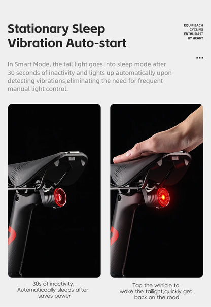 WEST BIKING Bike Rear Light Smart Brake Sensing Light Bicycle Tail Light Type-C Charging Taillight Road Cycling Accessories