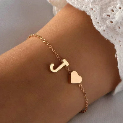 26 English Initial Letter Bracelets for Lovers Women Men DIY Personalized Name Alloy Heart-shaped Bracelets Jewelry Anniversary