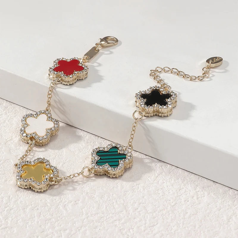 Flower Shape Bracelet Multi Colored With Shiny Cubic Zircon Adjustable Chain Sweet Style Personality Simple Design Jewelry