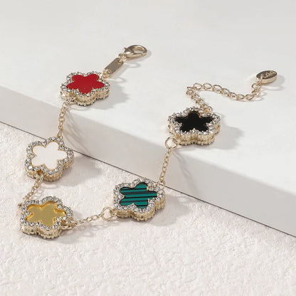 Flower Shape Bracelet Multi Colored With Shiny Cubic Zircon Adjustable Chain Sweet Style Personality Simple Design Jewelry