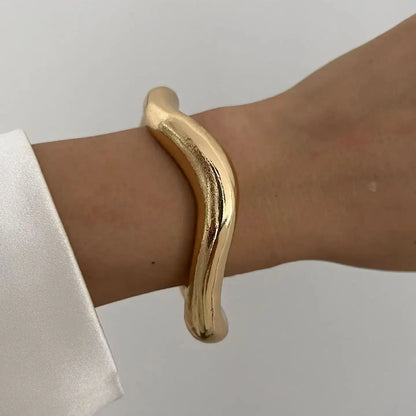 DIEZI Vintage Wide Cuff Bangles Hip Hop Punk Gold Silver Color Geometric Metal Spring Bangles For Women Bracelets Men Jewelry