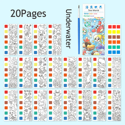 12/20 Sheets Watercolor Painting Book Portale Coloring Books Graffiti Picture Book Educational Drawing Coloring Toys for Kids