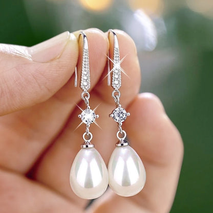 Luxury CZ Imitation Pearl Earrings for Women Silver Color Temperament Elegant Lady Earrings Wedding Party Fashion Jewelry