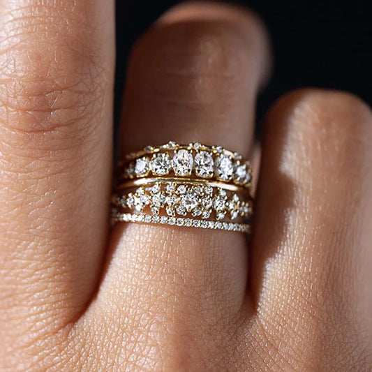 Trendy Women Rings Double Layer Cubic Zirconia Luxury Female Accessories for Wedding New Gorgeous Lady Jewelry Drop Ship