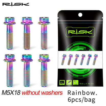 6pcs/bag RISK Bike Stem Bolts Bicycle Handlebar Fixing Screws Titanium Alloy M5x16 M5x18 M5X20 Wish Washers Hex Socket Head
