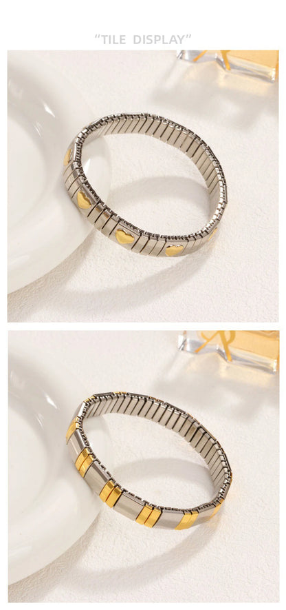 Titanium Steel Elastic Bracelet for Women.Heart Shape.1Pcs.Gold Plated Punk Jewelry.Hip Hop. New Design