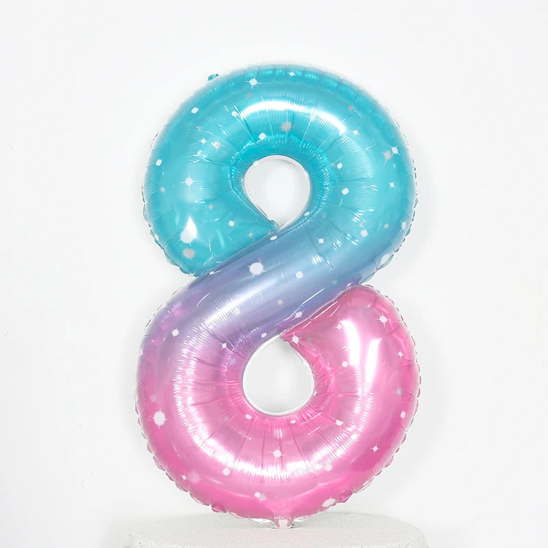 Digital Number Balloon, Aluminum Foil, Gradient Rainbow, Birthday Party, Wedding, Christmas Decoration, 40"