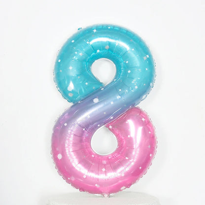 Digital Number Balloon, Aluminum Foil, Gradient Rainbow, Birthday Party, Wedding, Christmas Decoration, 40"