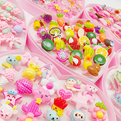 30pcs/Lot Wholesale Child Open Design Resin Candy Flower Finger Rings Plastic Pink Kid Ring Children Party Gifts Birthday Girls