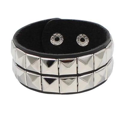 New Punk Fashion Men Black Cuff Leather Bracelet Wristband Metal Rivets Stud Charm Bangle for Women Rock Gothic Jewelry 2024