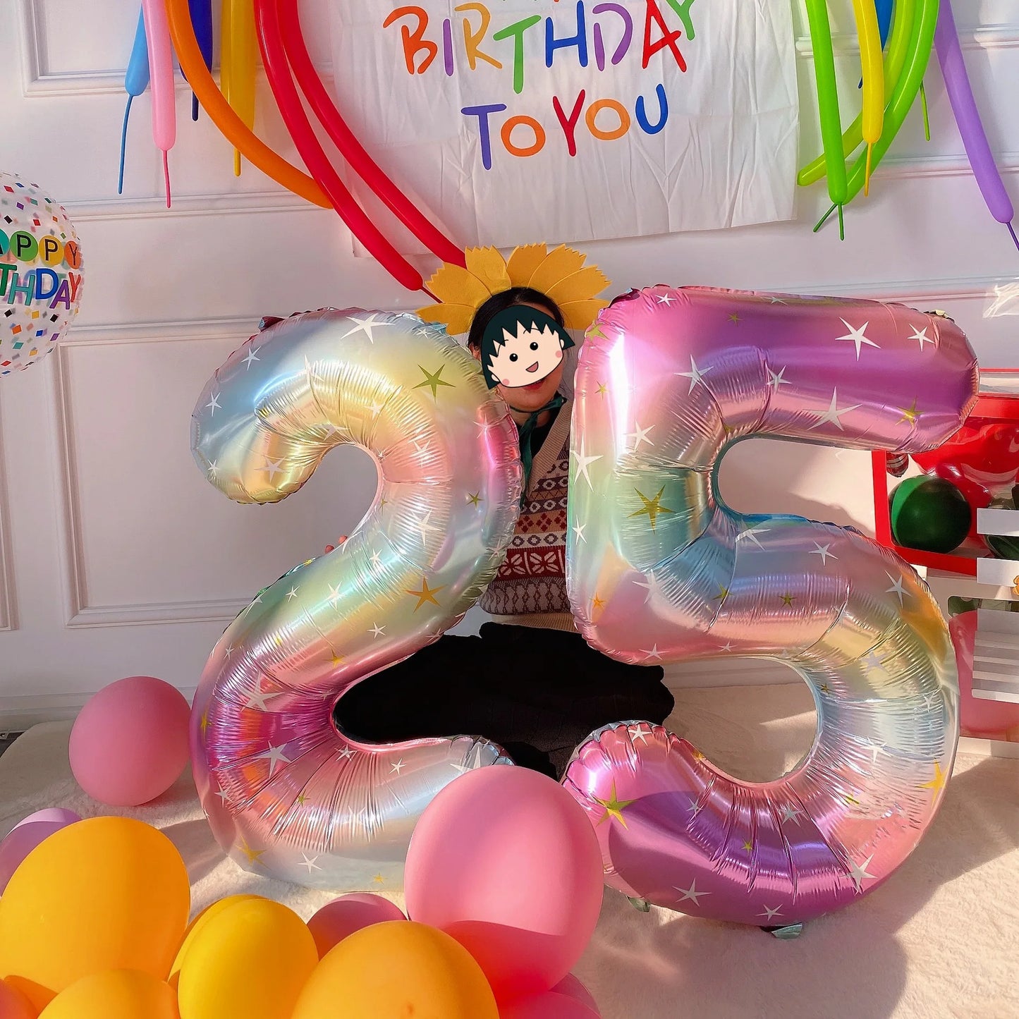 Digital Number Balloon, Aluminum Foil, Gradient Rainbow, Birthday Party, Wedding, Christmas Decoration, 40"