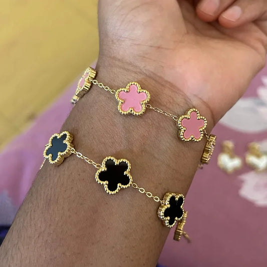Clover Women's Hand Bracelets Flower Mothers Day Double Sided Stainless Steel Bracelet Charm Fashion Jewelry Accessories Gifts