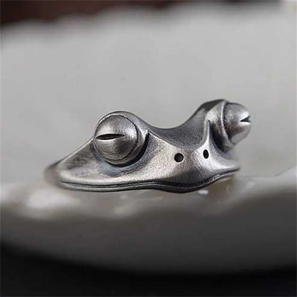 Retro Frog Toad Animal Rings for Women Men Artistic Design Silver Color Opening Resizable Unisex Female Statement Ring Best Gift