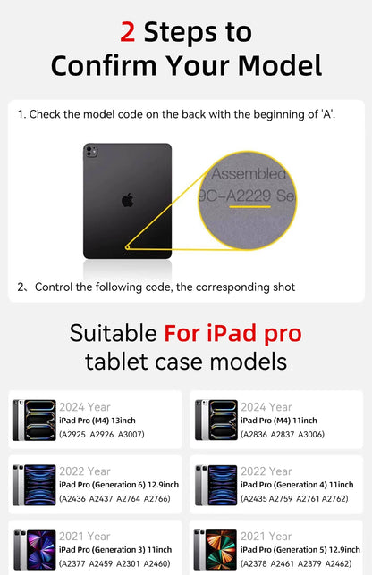 For iPad Case 2024 iPad Pro 13/11 M4 Air 11/13 M2 for 10th Gen Pro 12.9/11 Air 4/5th mini 6 Cover Y-bracket Acrylic Transparent