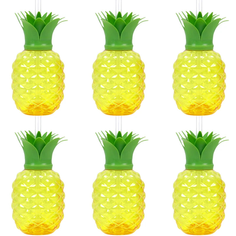6/10pcs Hawaiian Summer Pineapple Coconut Drinking Cups Strawberry Shaped Juice Drink Cups for Birthday Wedding Beach Pool Party