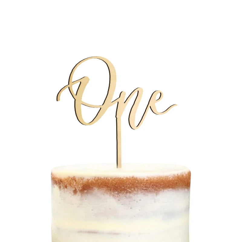 1pc One Cake Topper Birthday Wooden Cake Topper Wood One Happy Cake Decoration First Birthday Baby Shower Party Decorations