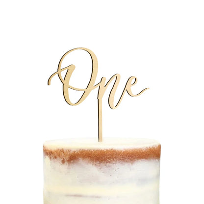 1pc One Cake Topper Birthday Wooden Cake Topper Wood One Happy Cake Decoration First Birthday Baby Shower Party Decorations