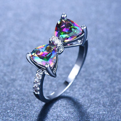 Personality Multi-colored CZ Bow Rings for Women Fancy Bride Wedding Ceremony Party Finger-ring Nice Gift Fashion Jewelry