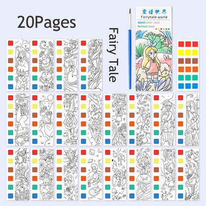 12/20 Sheets Watercolor Painting Book Portale Coloring Books Graffiti Picture Book Educational Drawing Coloring Toys for Kids