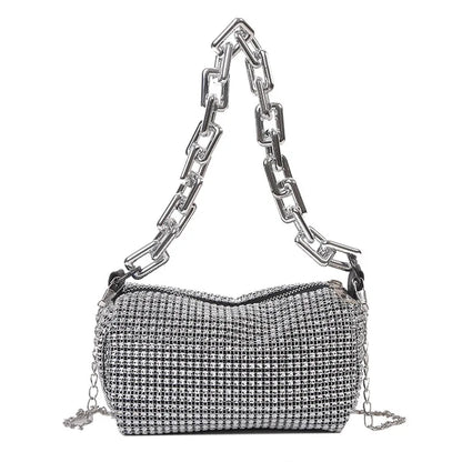 Allover Rhinestone Bucket Bag, Glitter Chain Prom Purse, Women's Mini Crossbody Bag (18cm*13cm*13cm)