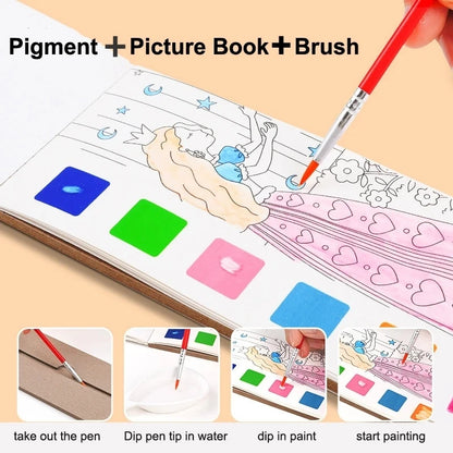 Portable Watercolor Painting Book 12 Sheets Coloring Book With Paint Brush Gouache Book Kids Graffiti Picture Drawing Toys