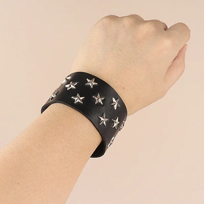 Punk Hip Hop Rock PU Leather Bracelet Unisex Trendy Chain Skull Pentagram Rivet Bracelet Party Jewelry Accessories