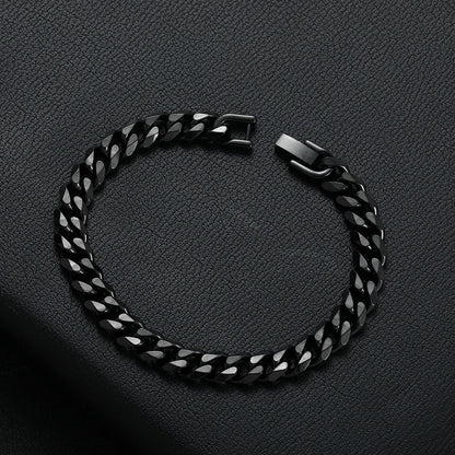 Width 8MM 316L Titanium Steel Golden Black Cuban Chain Bracelet Fashion Hip Hop Men's Jewelry Party Gift 18/20/22CM