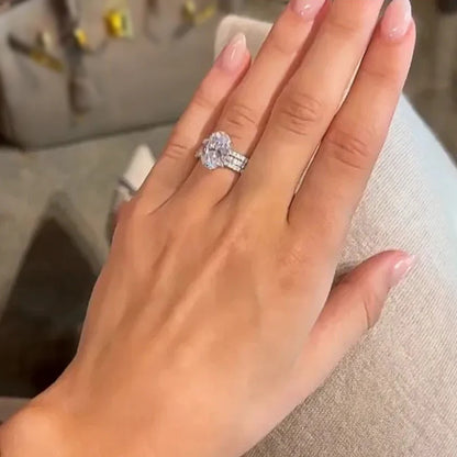 Oval Cubic Zirconia 3Pcs Set Rings for Women Silver Color Dazzling Bridal Wedding Rings Anniversary Party Trendy Jewelry