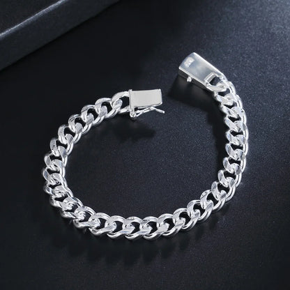 New Noble Women's Mens Fashion Silver Color Bracelet Fashion Jewelry Gift Men's 10MM Chain Square Beautiful