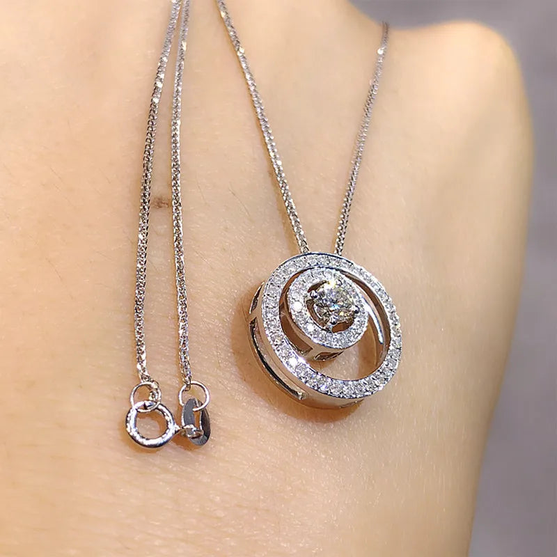 Dazzling Circle Pendant Necklace Women Fashion Luxury Bridal Wedding Necklace Versatile Girls Neck Accessories Jewelry