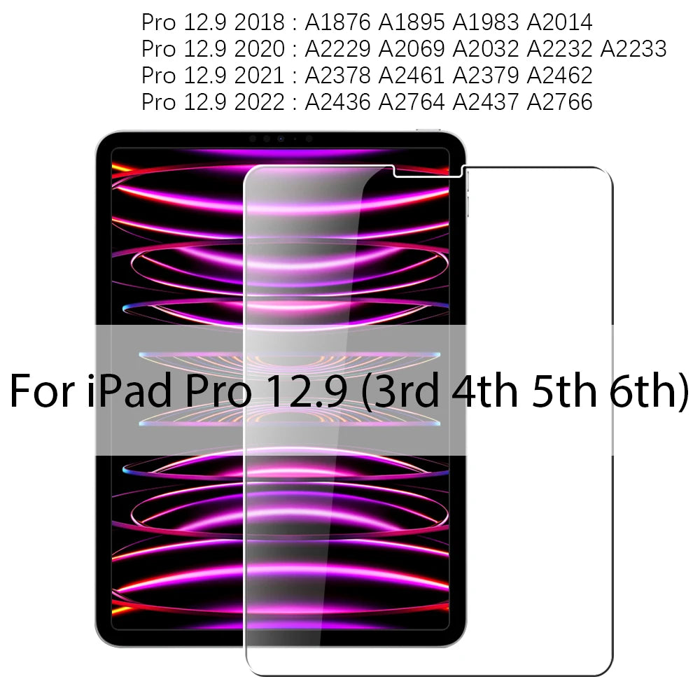 Screen Protector For iPad Pro 13 11 M4 M2 2024 12.9 10th Tempered Glass For iPad Air 5 4 3 9th 8th 7th Generation Mini 7 6 Film