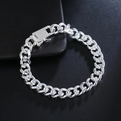 New Noble Women's Mens Fashion Silver Color Bracelet Fashion Jewelry Gift Men's 10MM Chain Square Beautiful