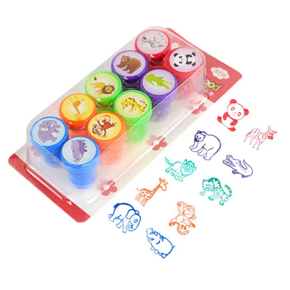10pcs Cartoon Animal Unicorn Self-ink Stamps Toy Kids Birthday Party Favors Goodie Bag Pinata Fillers Boy Girl Christmas Gift