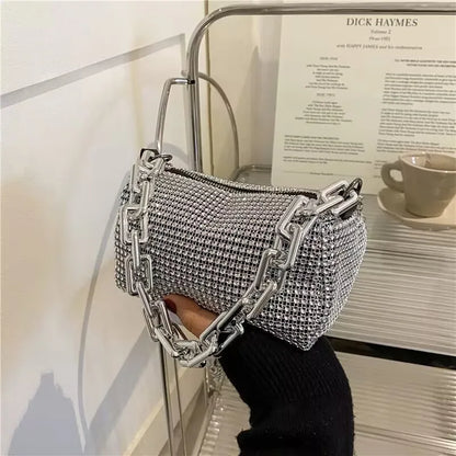 Allover Rhinestone Bucket Bag, Glitter Chain Prom Purse, Women's Mini Crossbody Bag (18cm*13cm*13cm)