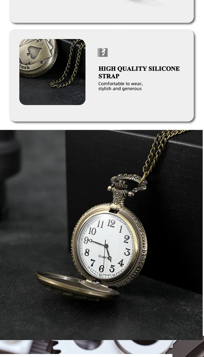 Best Gifts Luxury Quartz Pocket Watch Design Playing Card Necklace Pendant Pocket Watch Clock for Mens Womens