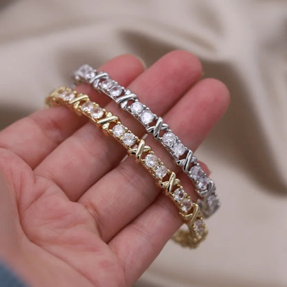 2024 French new design fashion jewelry two-color plated zircon letter X opening bracelet elegant women's daily work accessories