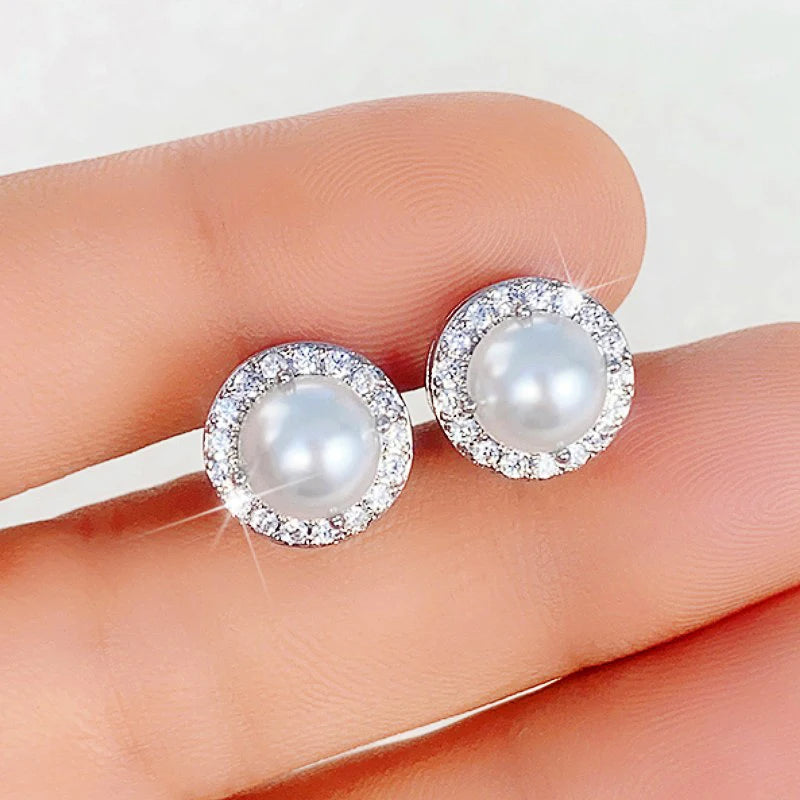 Luxury CZ Imitation Pearl Earrings for Women Silver Color Temperament Elegant Lady Earrings Wedding Party Fashion Jewelry