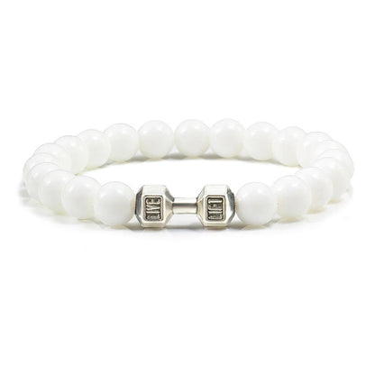 Gym Dumbbells Beads Bracelet Natural Stone Barbell Energy Weights Bracelets for Women Men Couple Pulsera Wristband Jewelry Gift