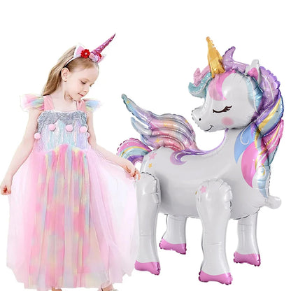 1pc 4D Rainbow Unicorn Foil Balloons For Girls Unicorn Birthday Decor Kids Jungle Birthday Party Elephant Animal Standing Ballon