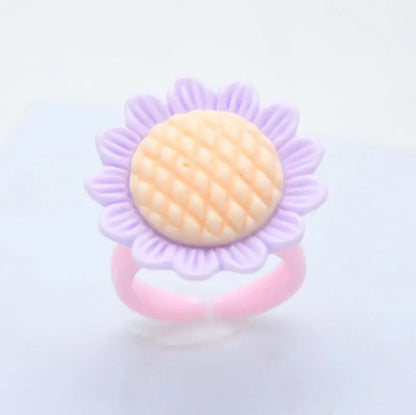 36Pcs Kids Cute Rings Resin Cartoon Jewelry Flower Shape Adjustable Ring Set Creative Accessories Girl Gifts