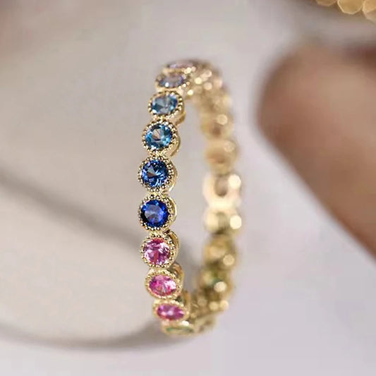 Colorful Rainbow Cubic Zircon Promise Rings for Women Gold Color Luxury Trendy Wedding Accessories Statement Girl Jewelry