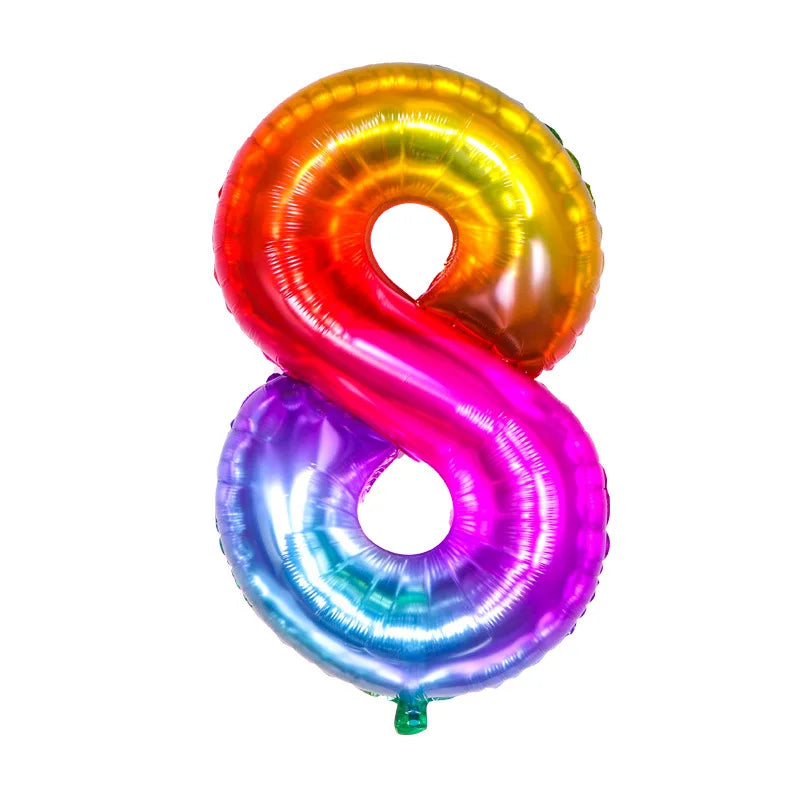 Digital Number Balloon, Aluminum Foil, Gradient Rainbow, Birthday Party, Wedding, Christmas Decoration, 40"