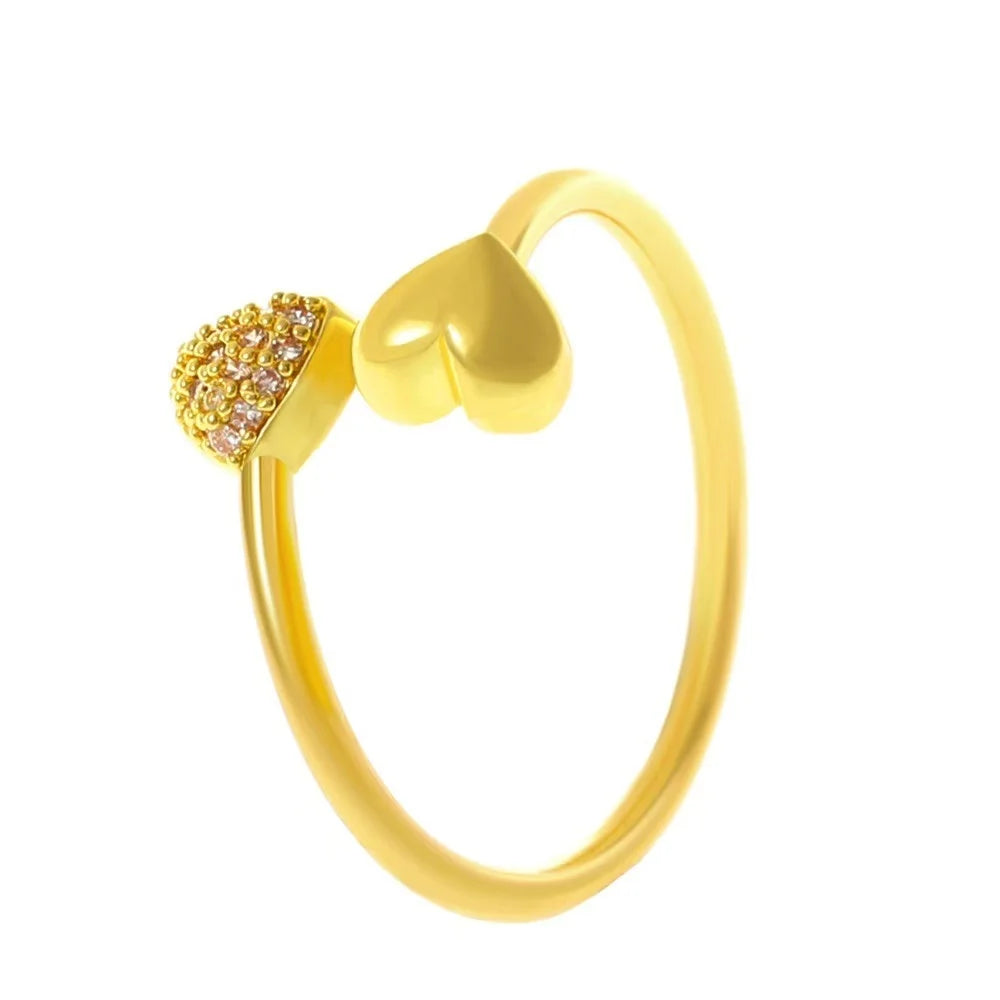 New Smooth Double Heart Shiny Zircon Love Ring Adjustable Finger Ring, Suitable For Women's Daily Wear Jewelry Gifts