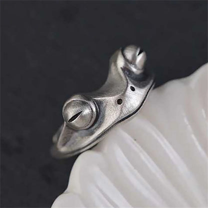 Retro Frog Toad Animal Rings for Women Men Artistic Design Silver Color Opening Resizable Unisex Female Statement Ring Best Gift