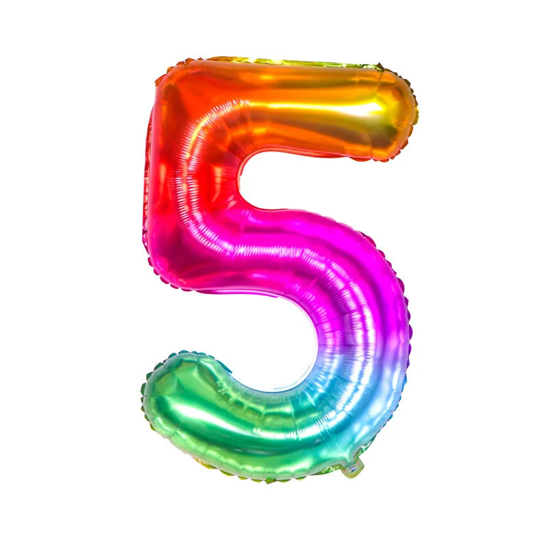 Digital Number Balloon, Aluminum Foil, Gradient Rainbow, Birthday Party, Wedding, Christmas Decoration, 40"